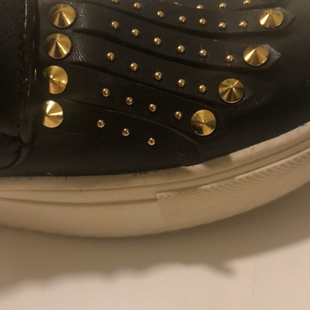 BCBG MAXAZRIA Dita slip on platform studded shoes in black gold cow leather - Picture 9 of 9